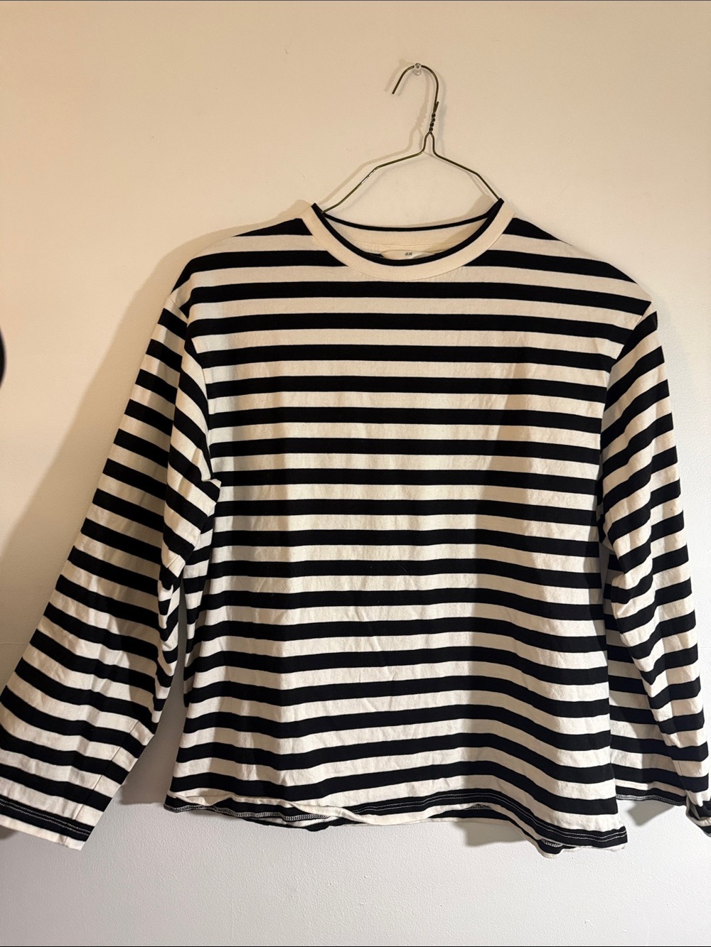 H&M Black and White Striped Long bell Sleeve Tee